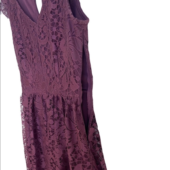 XHILARATION PURPLE FLOWY LACE SHORT SLEEVE MINI DRESS, WITH ZIPPER, SIZE XS - Picture 5 of 8